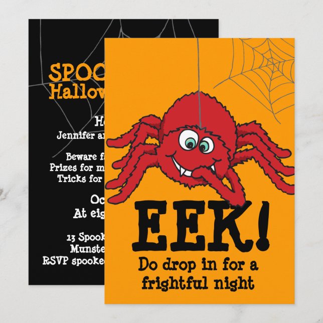 ¡EEK! invitación grande del fiesta de Halloween de (Anverso / Reverso)