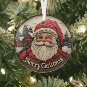 Efecto 3D Ornamento de vidrio Santa - Personalizab