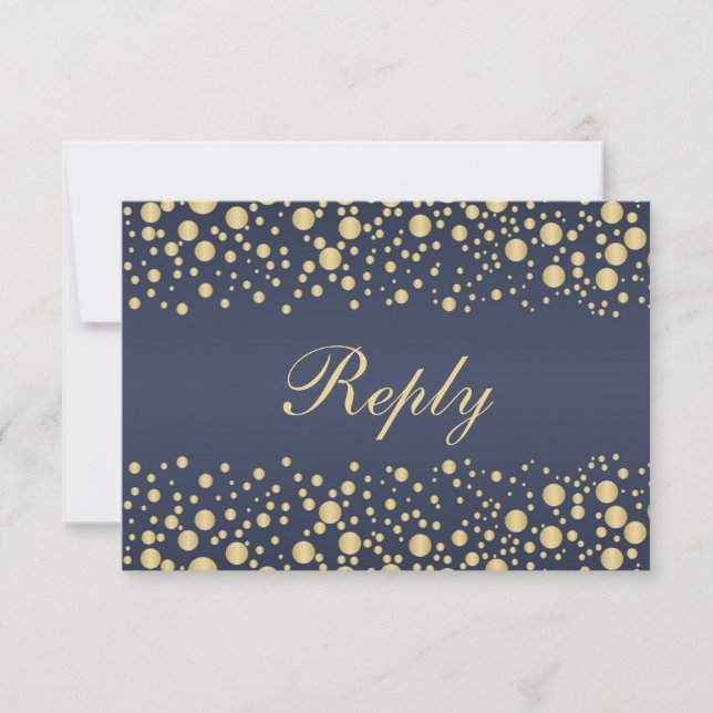 Efecto dorado confetti en la invitación azul RSVP (Anverso)