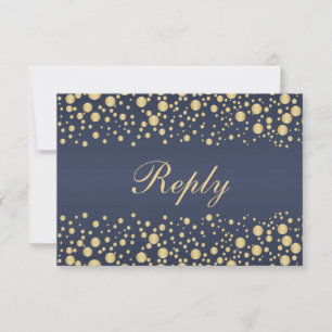 Efecto dorado confetti en la invitación azul RSVP