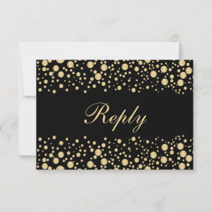 Efecto dorado confetti en la invitación RSVP negra