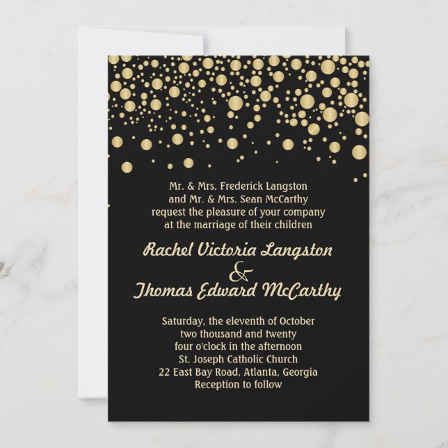 Efecto dorado confetti sobre la invitación a la bo (Anverso)