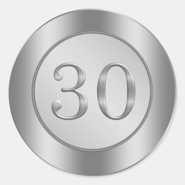 Efecto plateado 30.º Pegatina del Aniversario Boda (Anverso)