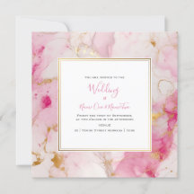Efecto rosa y dorado de mármol, invitación a la bo