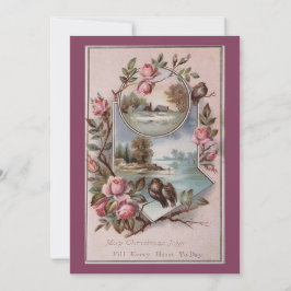 Efímero Vintage Navidad Pájaros Paisaje Floral