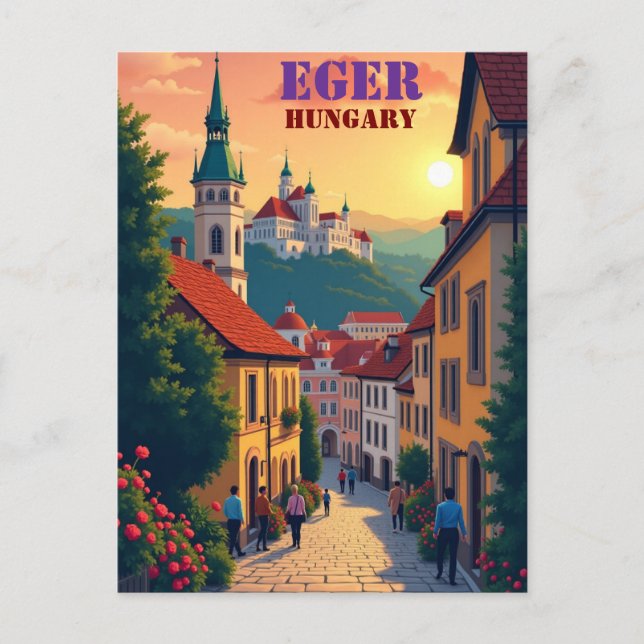 Eger, postal de Hungría - Castillo histórico y bar (Anverso)