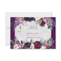 Eggplant Purple Floral Wedding rsvp insertar