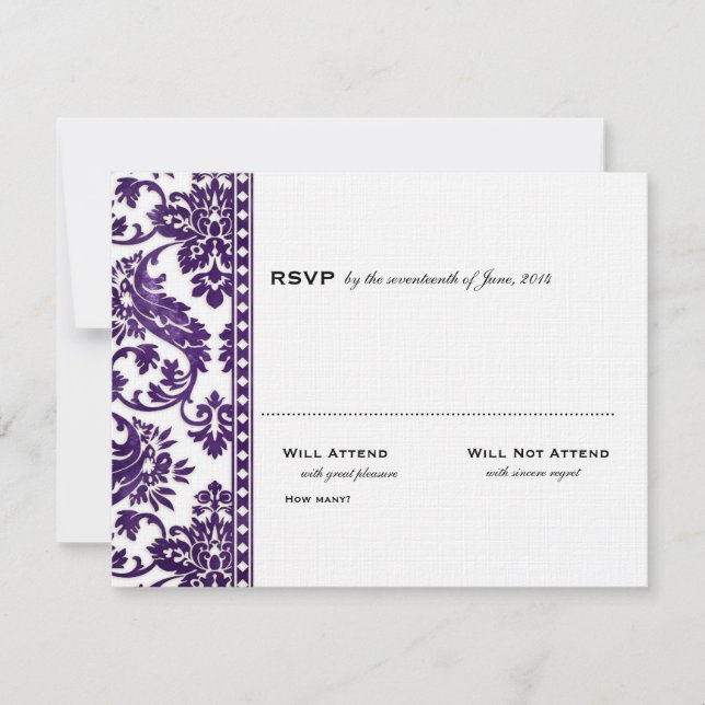 Eggplant Vintage Damask Lace Wedding RSVP (Anverso)