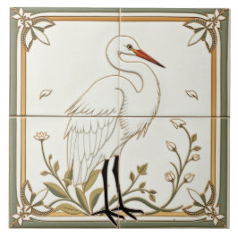 Egret - Azulejos De Cerámica De Arte Y Artesanía