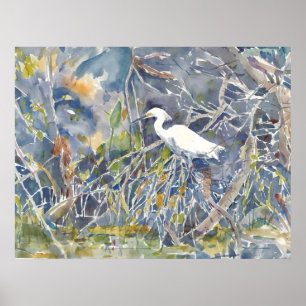 Egret. Impresión de la acuarela