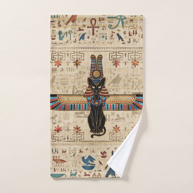 Egyptian Cat - Bastet on papyrus (Toalla de mano)