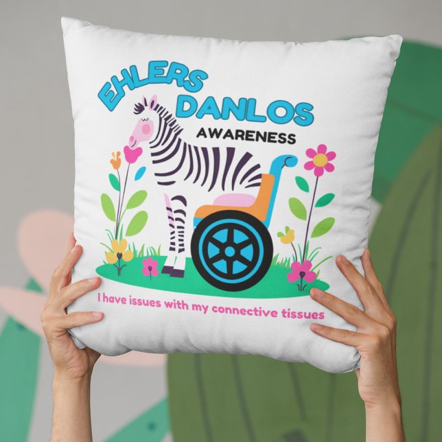 Ehlers Danlos Awareness Zebra Cojín decorativo (Spread EDS awareness with this zebra, "I have issues with my connective tissues" pillow! )