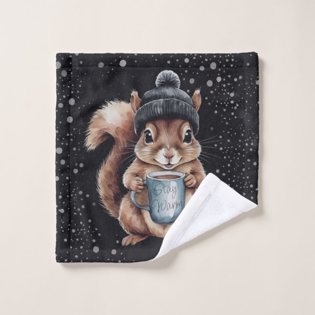 Eichhörnchen mit Tasse und Schnee „Stay Warm“ (Toallita)