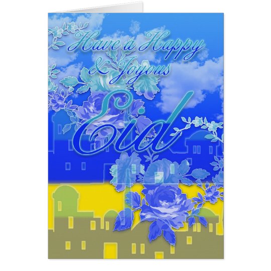 Eid de la tarjeta de Eid, feliz y feliz, azul