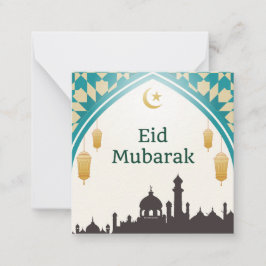 Eid Mubarak en la tarjeta de notas de fondo blanco