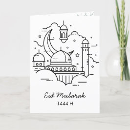 Eid Mubarak Line Art Tarjeta plegada blanca