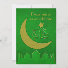Eid Mubarak Mezquita de Oro Verde - Tarjeta de inv