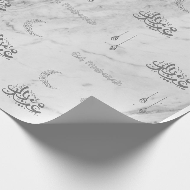 Eid Mubarak Papel de ajuste árabe Marble Blanco (Esquina)