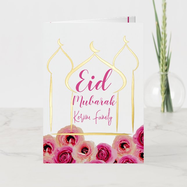 Eid Mubarak Rosa de la Mezquita Dorada florece mor (Anverso)