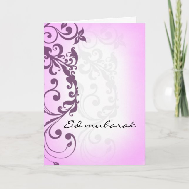 Eid mubarak - tarjeta de saludo púrpura (Anverso)