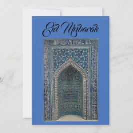 Eid Mubarak tarjeta mihrab color azul índigo