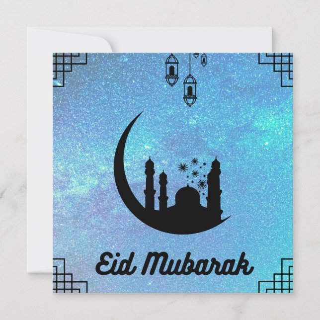 Eid Mubarak Vía Láctea Azul en Tarjeta de Nota de  (Anverso)