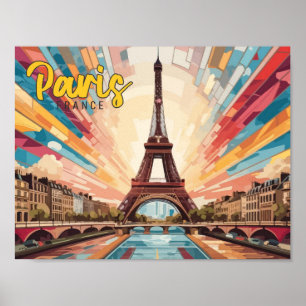 Eiffel París Francia Arte Pop Ilustración de viaje