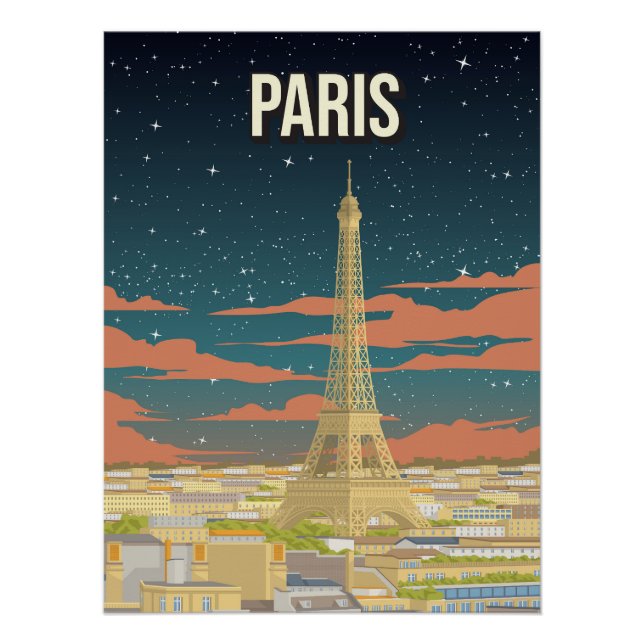 Eiffel Tower France Night View Travel Poster (Anverso)