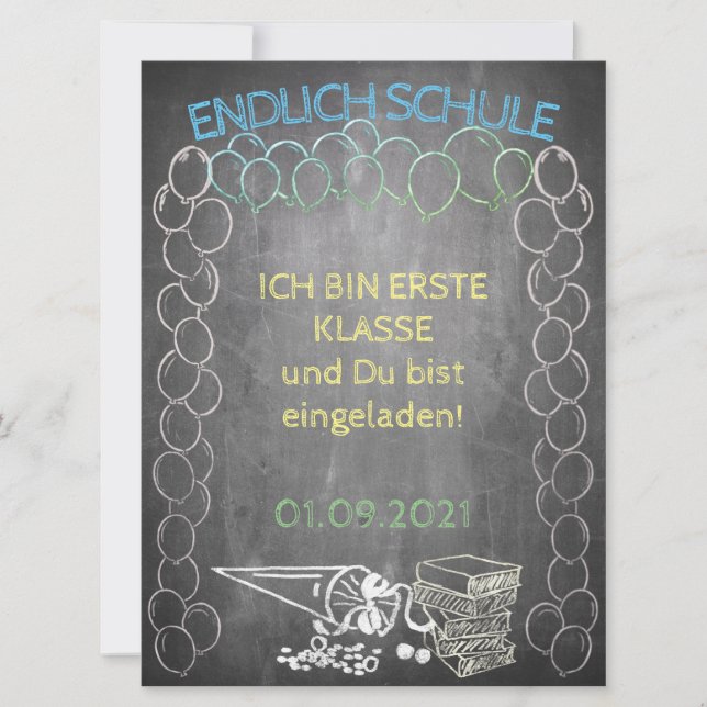 Einladungskarte zur Einschulung im Tafelstil (Anverso)