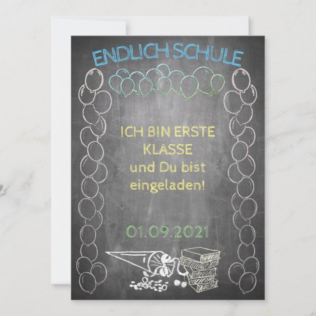 Einladungskarte zur Einschulung im Tafelstil (Anverso)