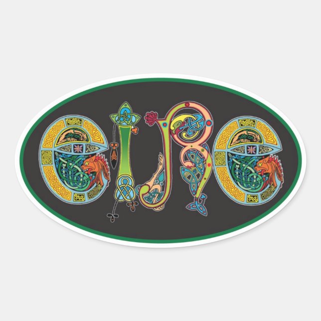Eire Oval Euro Pegatina (Anverso)