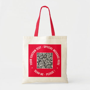 Ejemplo de bolsa de mano con código QR y texto per