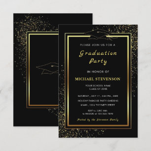 Ejemplo de invitación a graduación en negro y oro