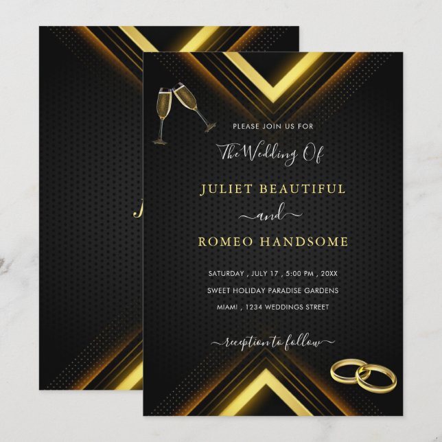 Ejemplo de invitación a la boda de oro negra de di (Anverso / Reverso)