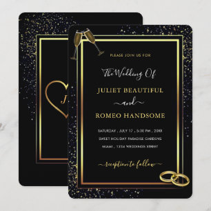 Ejemplo de Invitación a la Boda Purpurina Negro y