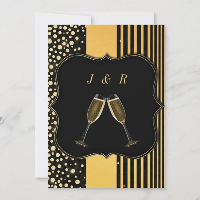 Ejemplo de Invitación de Boda Champagne Oro Negro (Reverso)