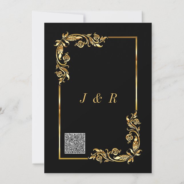 Ejemplo de invitación de boda con código QR de oro (Reverso)