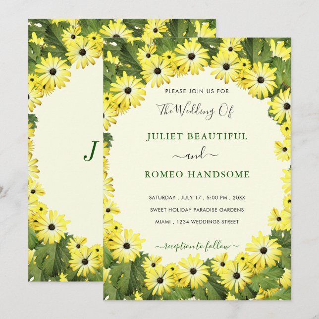 Ejemplo de Invitación de Boda con Hojas y Flores e (Anverso / Reverso)