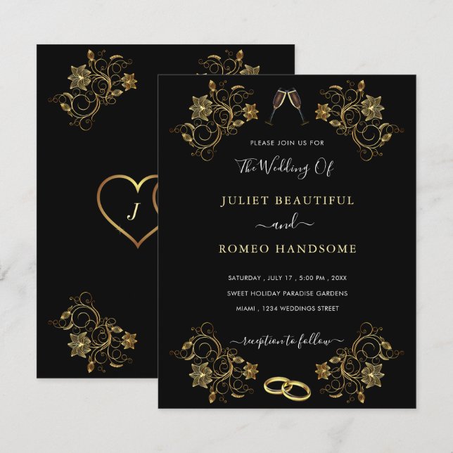 Ejemplo de Invitación de Boda con Marco Floral en  (Anverso / Reverso)