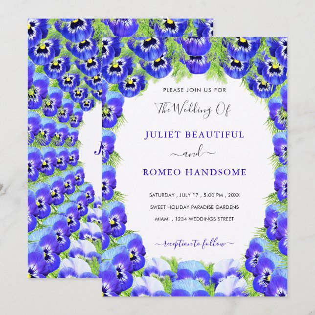 Ejemplo de Invitación de Boda enmarcada con Flor V (Anverso / Reverso)