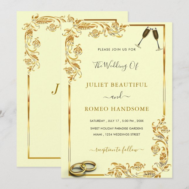 Ejemplo de Invitación de Boda enmarcada con flores (Anverso / Reverso)