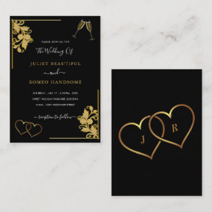 Ejemplo de Invitación de Boda Floral Negro y Dorad