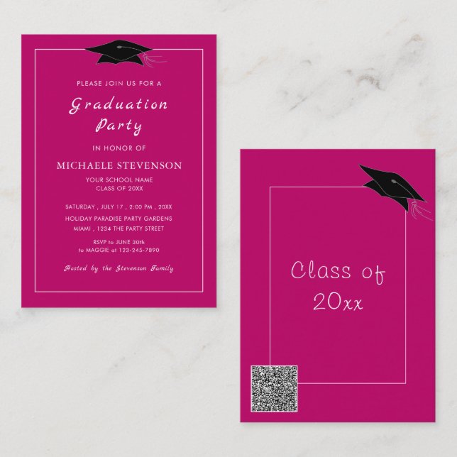 Ejemplo de Invitación de Graduación con Código QR  (Anverso / Reverso)