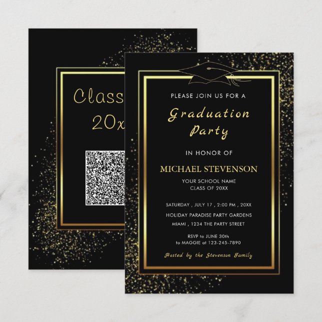 Ejemplo de Invitación de Graduación con Código QR  (Anverso / Reverso)