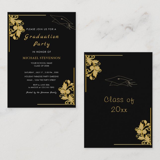 Ejemplo de invitación de graduación con marco de f (Anverso / Reverso)