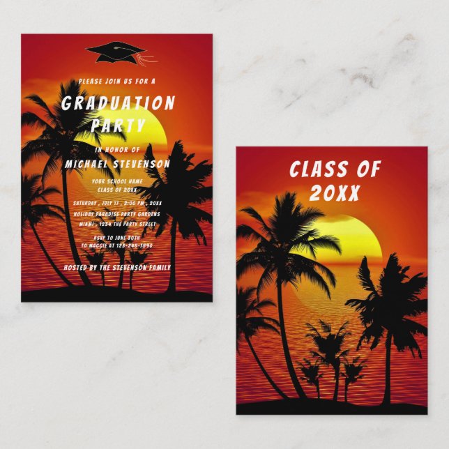 Ejemplo de Invitación de Graduación con Puesta de  (Anverso / Reverso)