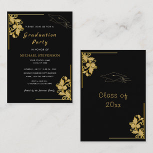Ejemplo de Invitación de Graduación en Negro y Dor