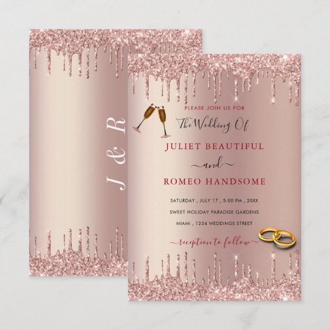 Ejemplo de invitaciones de boda con brillo de oro  (Anverso / Reverso)