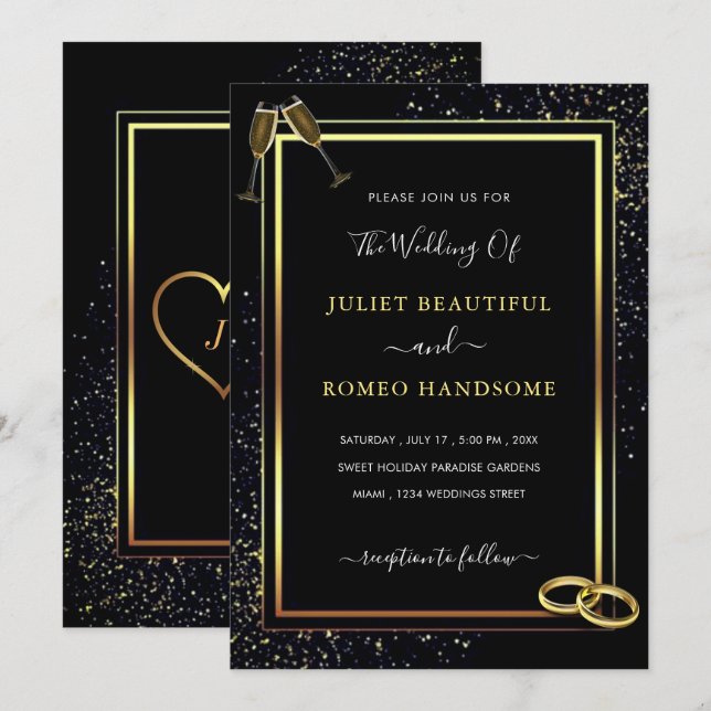 Ejemplo de Invitaciones de Boda con Brillo de Oro  (Anverso / Reverso)