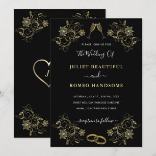 Ejemplo de invitaciones de boda con dorado floral 